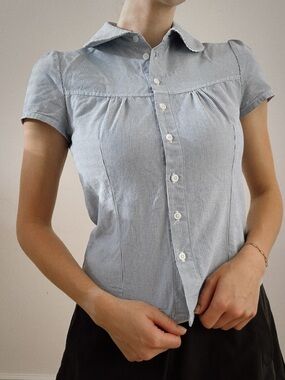 Brandy Melville Pinstripe Peter Pan Collar Shirt - One Size - Rare Blue/White